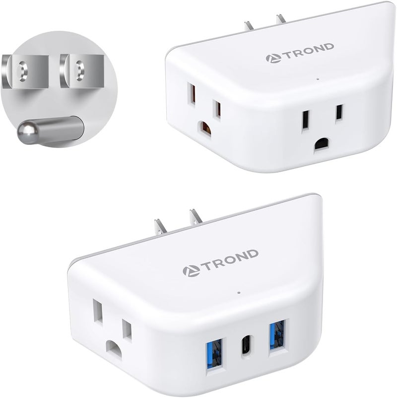 TROND Multi Plug Outlet Extender with USB - 2 Pack Wall Splitter, 3 Way Angled Outlet Adapter, Cruise Essentials, Small Multiple Expander for Cruise Ship Travel Home Office Dorm Room - Image 1